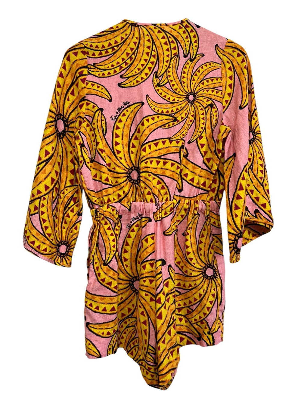 Farm Rio Banana Floral Linen Drawstring Romper Small - Picture 9 of 16